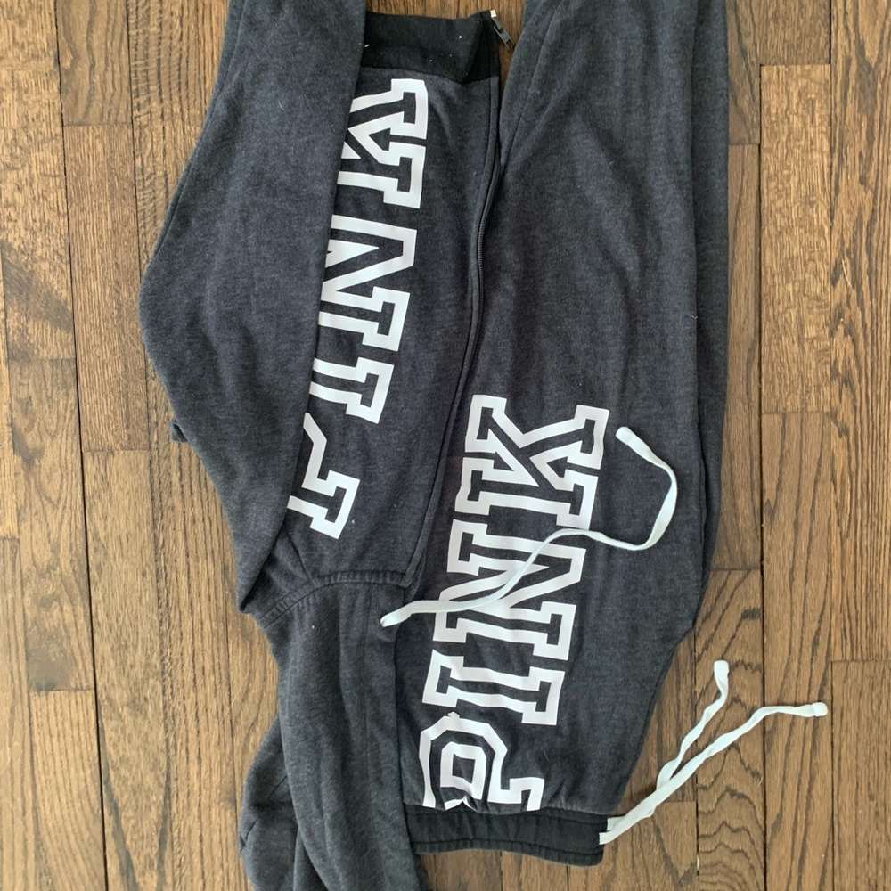 Pink, grey joggers and zip up hoodie